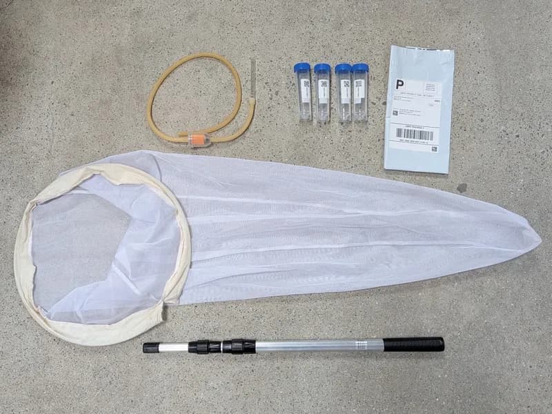 Sweep net, collection vials, aspirator and return packaging